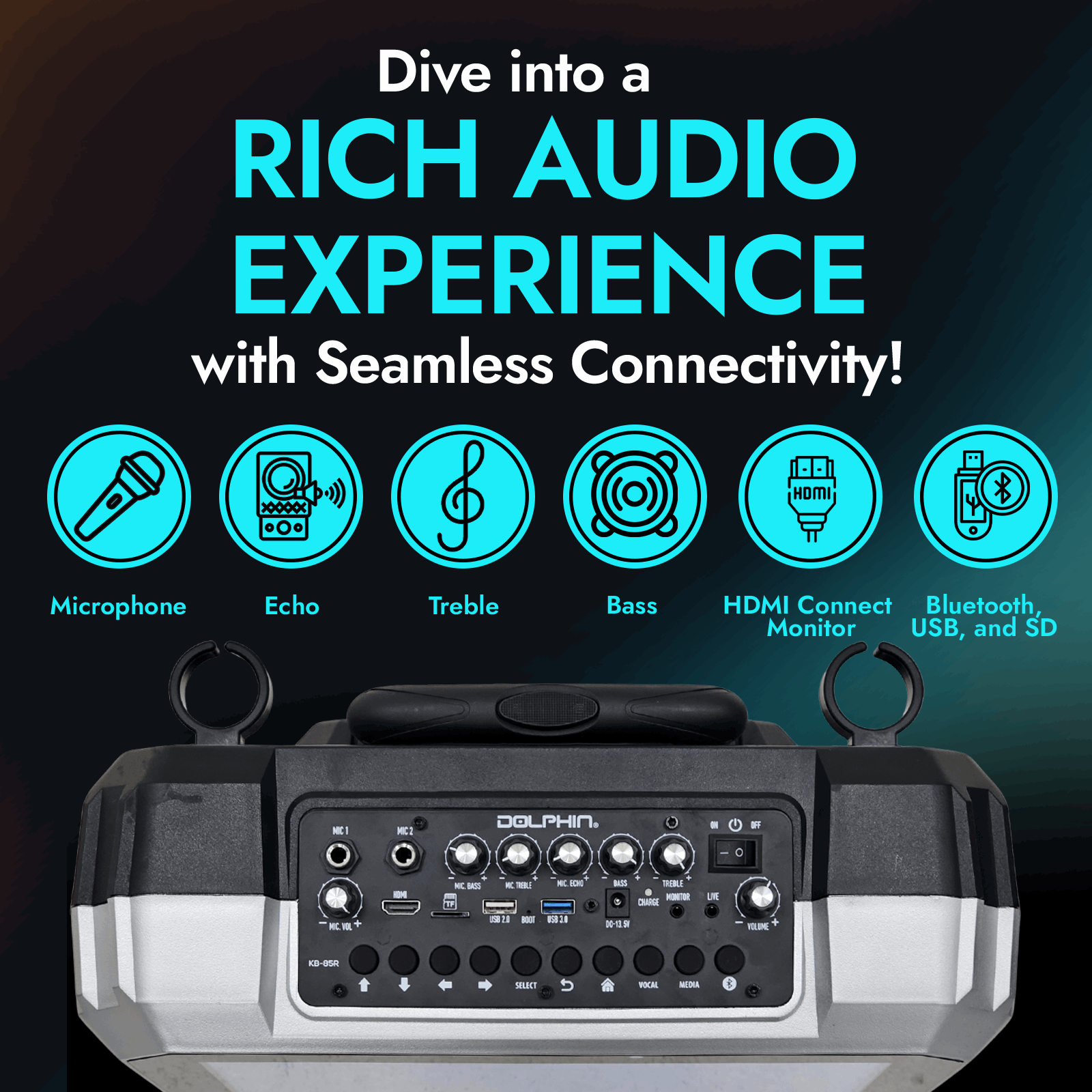 Dolphin KaraokeBox 85R: Portable Karaoke Machine Bluetooth Speaker