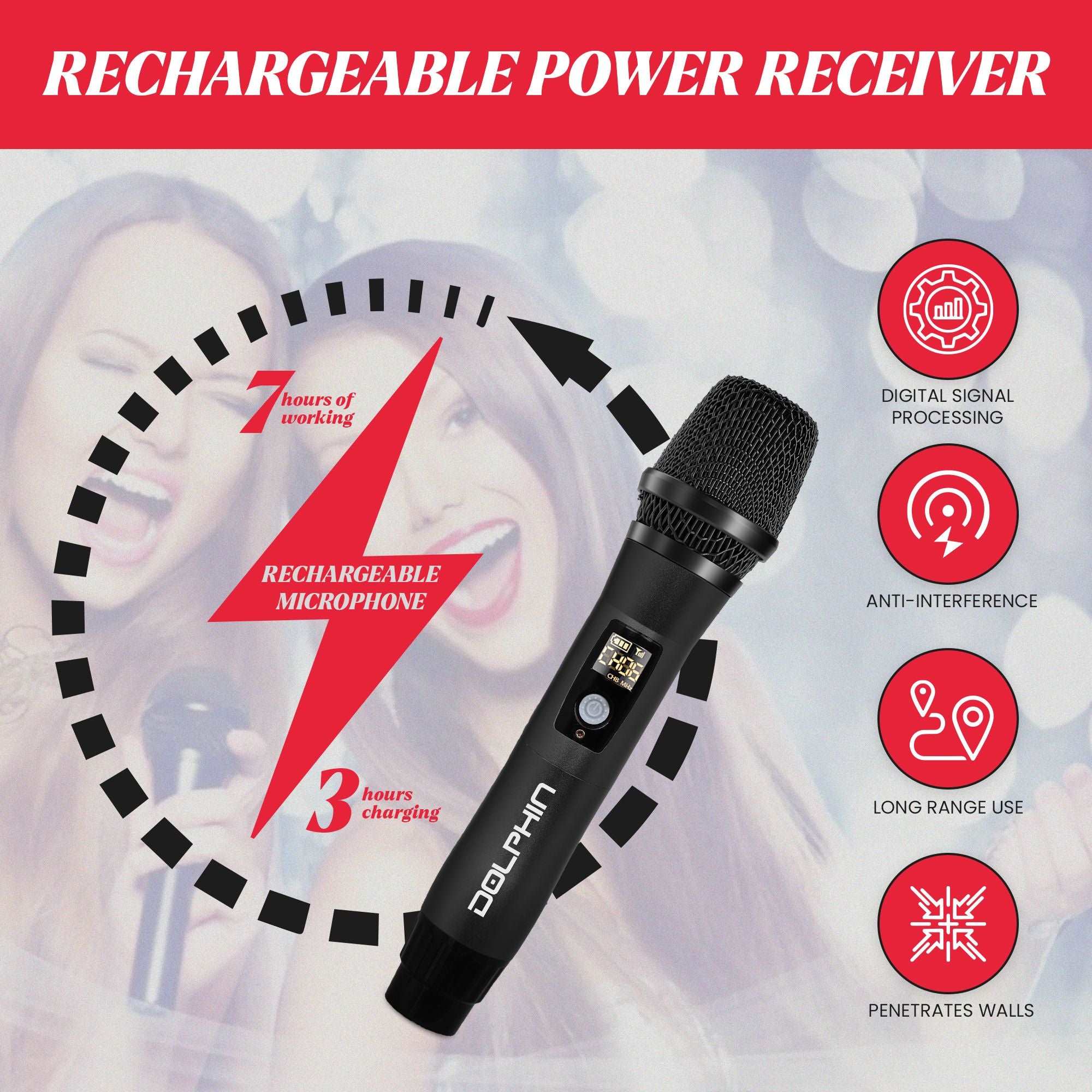 MCX 11 Wireless Microphone for Karaoke Singing PA Dolphin